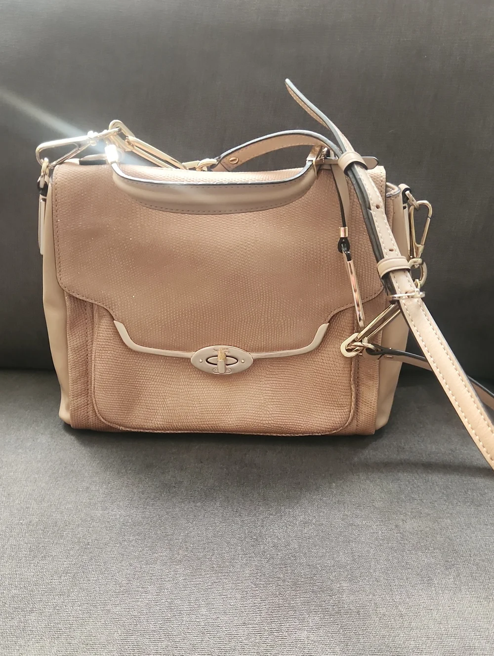 Coach Tan & Cream Satchel with Gold Hardware